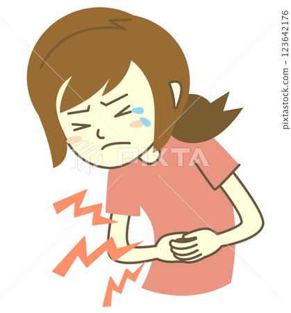 A woman suffering from abdominal pain 123642176