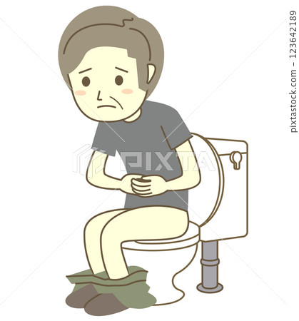 患有便秘的老人坐在馬桶上 123642189