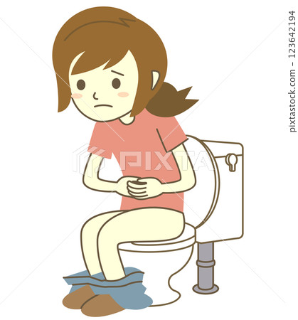 便秘的女人坐在馬桶上 便秘的女人坐在馬桶上 123642194