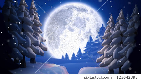 Image of snow falling over christmas winter scenery with full moon background Image of snow falling over christmas winter scenery with full moon background 123642393
