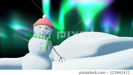 Image of christmas snow man moving over aurora borealis on black background Image of christmas snow man moving over aurora borealis on black background 123642411