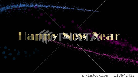 Image of happy new year text over glowing lights on black background Image of happy new year text over glowing lights on black background 123642432