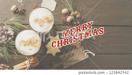 Image of christmas greetings text over decorations Image of christmas greetings text over decorations 123642542