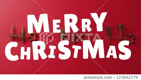 Image of christmas greetings text over christmas decorations Image of christmas greetings text over christmas decorations 123642579