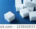 Lots of melamine sponges on a blue background 123642633