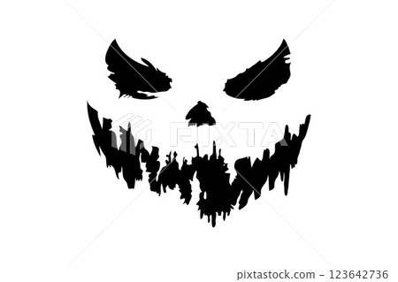 Scary Halloween face silhouette, graphic style, white background, concept of horror Scary Halloween face silhouette, graphic style, white background, concept of horror 123642736