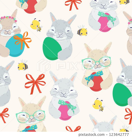Seamless Pattern with Cute Easter Bunny Seamless Pattern with Cute Easter Bunny 123642777