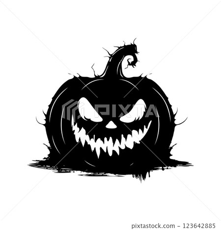 Silhouette Halloween pumpkin with a scary face on it. Vector isolated on white background. 123642885
