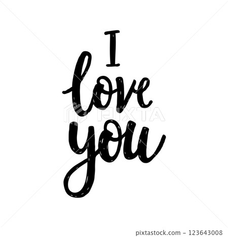 Handwritten I love you message in black ink on a white background, symbolizing romantic love and emotional expression. Valentine's day illustration. 123643008
