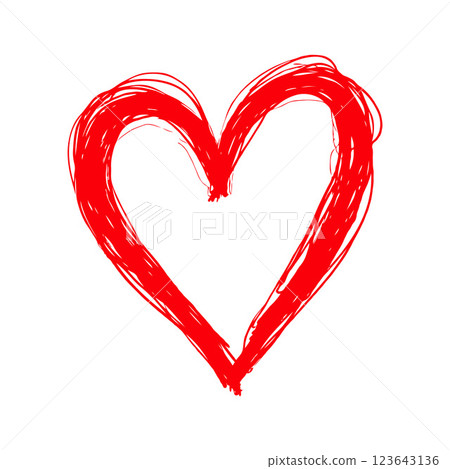 Hand-drawn red heart with bold brush strokes on a plain white background, symbolizing love, passion, and affection. Valentine's day illustration. 123643136