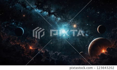 Nebulae and stars floating in space 123643202