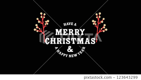 Image of season's greetings text over christmas decoration on black background 123643299