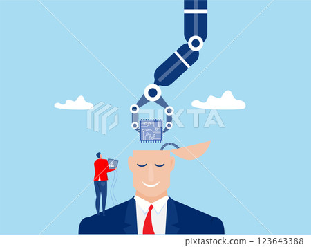 Business industry robot factory concept Robotic system control put AI processing chip into human brain with AI, Artificial Intelligence,robot and automation innovation concept vector Business industry robot factory concept Robotic system control put AI processing chip into human brain with AI, Artificial Intelligence,robot and automation innovation concept vector 123643388