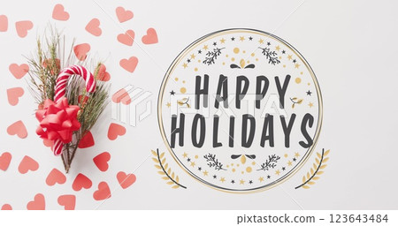 Image of christmas greetings text over christmas decorations 123643484