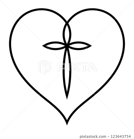 Sacred Heart with Cross Symbol Love faith, heart logo tattoo 123643754