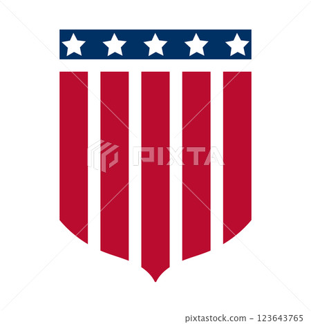 Patriotic Shield with Stars and Stripes in Red, White, and Blue Patriotic Shield with Stars and Stripes in Red, White, and Blue 123643765