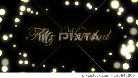 Image of lens flares around feliz navidad text over black background 123643800