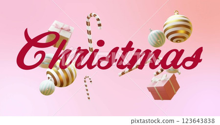 Image of christmas text over christmas decorations Image of christmas text over christmas decorations 123643838