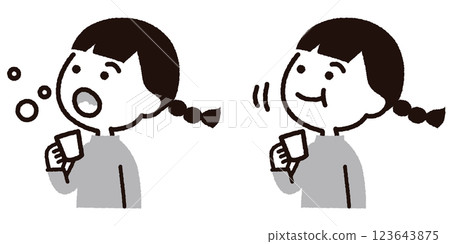 圖：女孩漱口並漱口：灰色 123643875