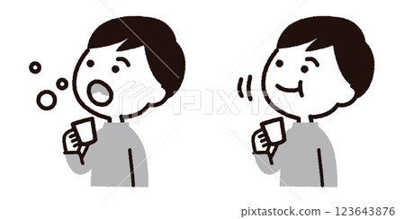 Illustration of a boy gargling and rinsing his mouth: Gray 123643876
