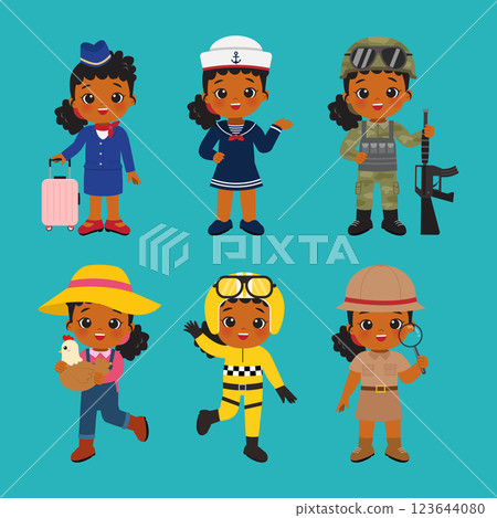 Collection of cute girl in different profession. Labor day clip art 123644080