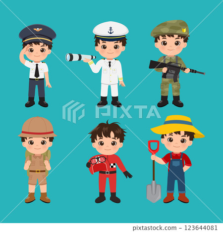 Collection of cute boy in different profession. Labor day clip art. 123644081