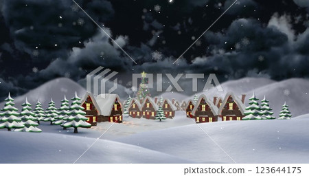 Image of snow falling over winter scenery Image of snow falling over winter scenery 123644175