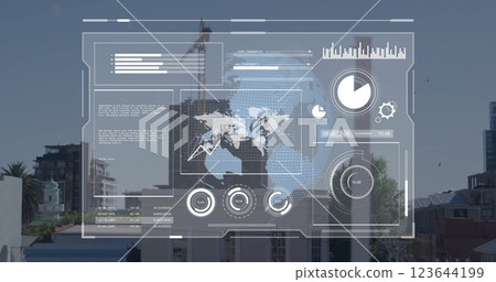 Image of data processing over screen and cityscape 123644199