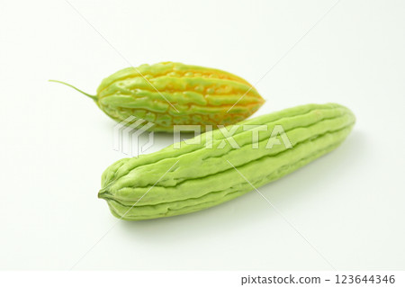 白色背景中的新鮮苦瓜果實 白色背景中的新鮮苦瓜果實 123644346