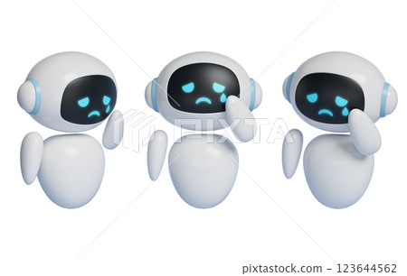 Sad expression AI robot character 3D graphics Sad expression AI robot character 3D graphics 123644562