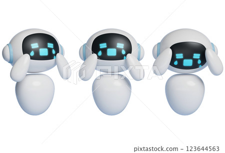 Crying AI robot character 3D graphics 123644563