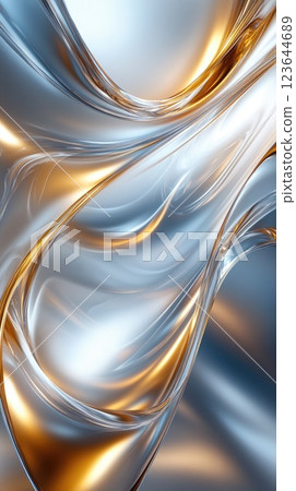 Colorful swirl of blue and gold abstract design creating a fluid motion effect in a contemporary art style 123644689