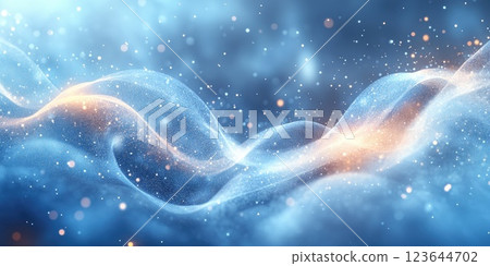 Colors and patterns blend in a mesmerizing wave of blue light creating a mystical atmosphere with shimmering particles Colors and patterns blend in a mesmerizing wave of blue light creating a mystical atmosphere with shimmering particles 123644702