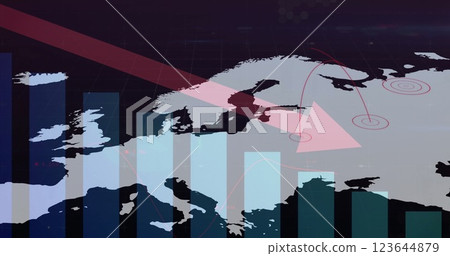 Image of statistics and data processing over map of europe on dark background 123644879