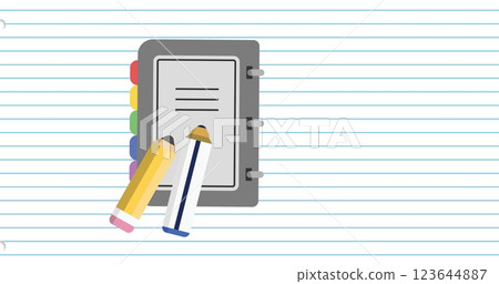 Image of pencils and diary over blue lined notebook page Image of pencils and diary over blue lined notebook page 123644887