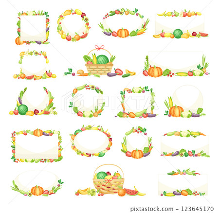 Raw Vegetable Frame with Organic Healthy Food Vector Set 123645170