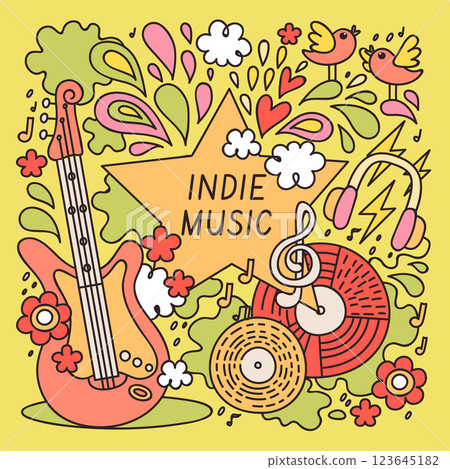 Hand drawn indie music illustration Hand drawn indie music illustration 123645182