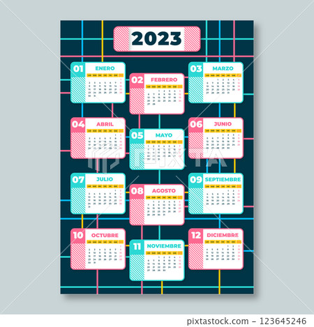 Flat design 2023 geometric calendar Flat design 2023 geometric calendar 123645246