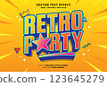 Editable retro party text effect 3d cartoon style. Editable text effect vintage music template vector style 123645279