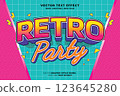 Editable retro party text effect 3d cartoon style. Editable text effect vintage music template vector style 123645280