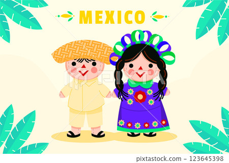 Hand drawn mexican doll illustration 123645398