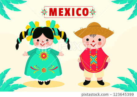 Hand drawn mexican doll illustration 123645399