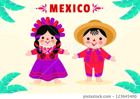 Hand drawn mexican doll illustration 123645400