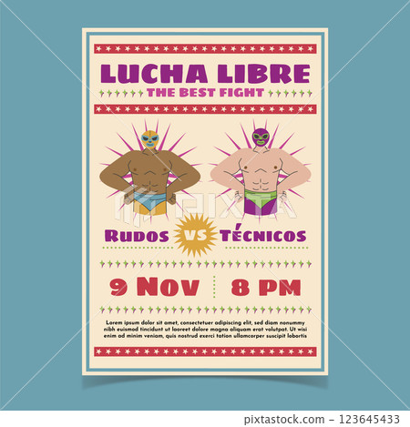 Hand drawn mexican wrestler flyer design template Hand drawn mexican wrestler flyer design template 123645433