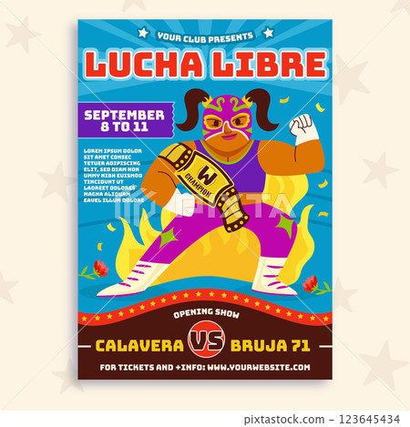 Hand drawn mexican wrestler flyer design template Hand drawn mexican wrestler flyer design template 123645434