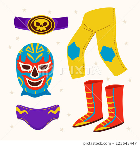 Hand drawn mexican wrestler element collection Hand drawn mexican wrestler element collection 123645447