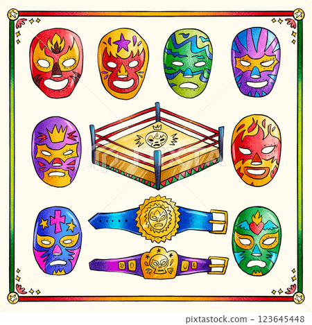 Hand drawn mexican wrestler element collection Hand drawn mexican wrestler element collection 123645448