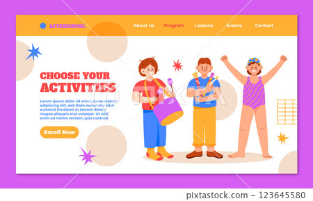 Hand drawn after school activities landing page Hand drawn after school activities landing page 123645580