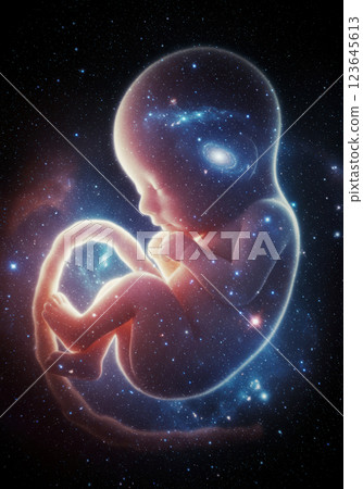 Tiny life embraced in a mysterious universe (AI-generated image) 123645613