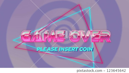 Image of game over text over neon triangles and pattern background 123645642
